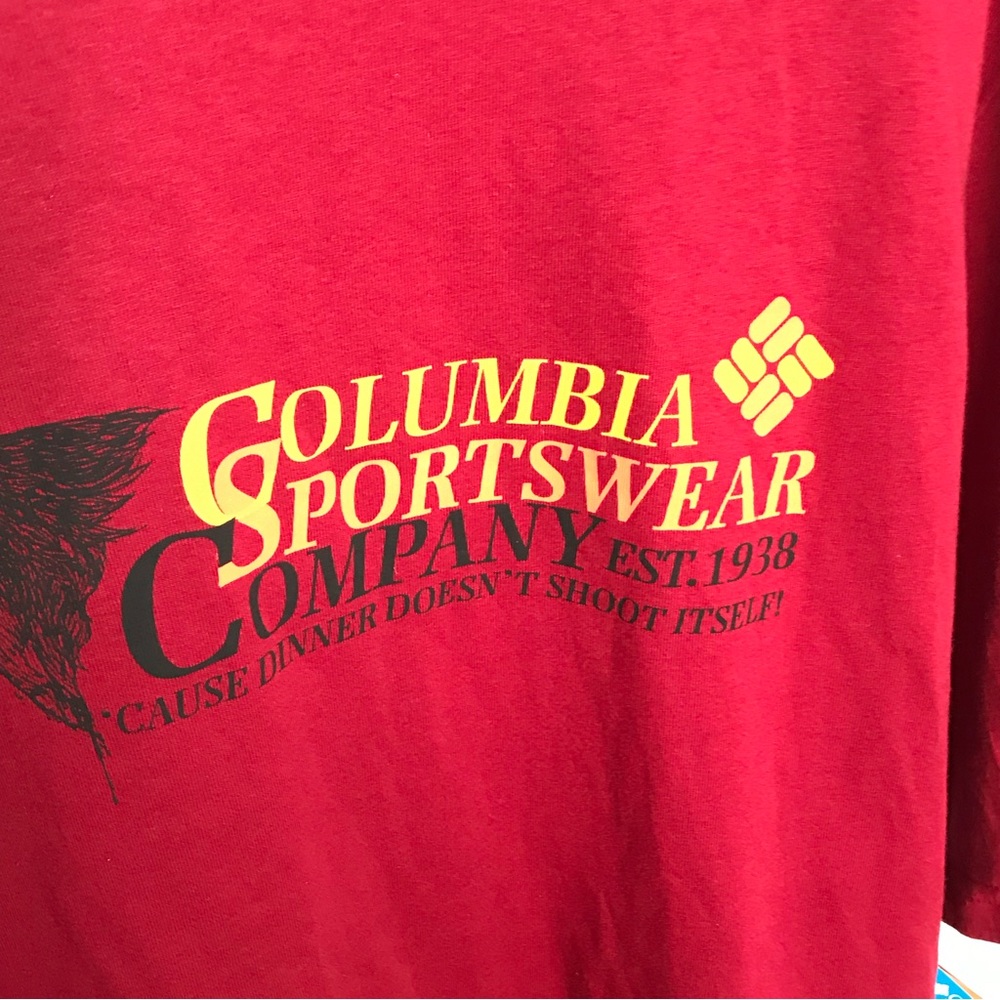 NWT Columbia Tshirt Men's LT Red Cause Dinner Doesn't Shoot Itself Deer Buck - Picture 3 of 8